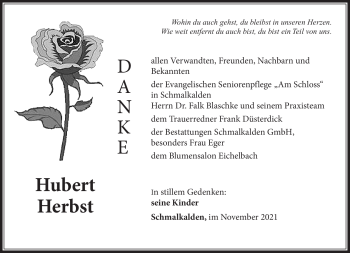 Traueranzeige von Hubert Herbst von Südthüringer Presse