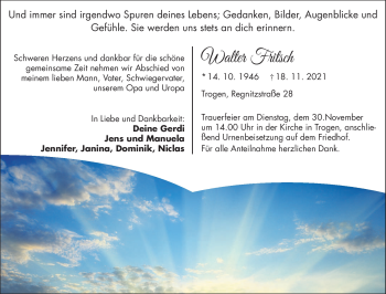 Traueranzeige von Walter Fritsch von Frankenpost