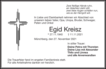 Traueranzeige von Egid Kreisz von Frankenpost