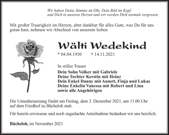 Traueranzeige von Wälti Wedekind von Südthüringer Presse