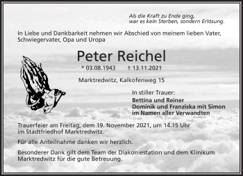 Traueranzeige von Peter Reichel von Frankenpost
