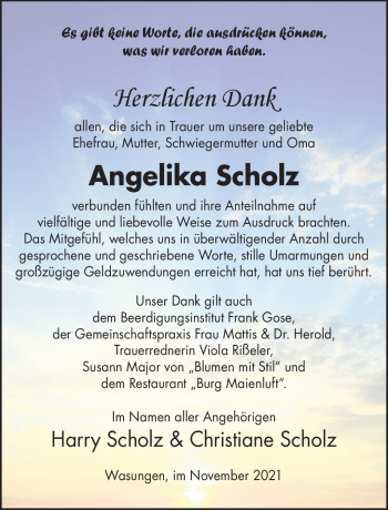 Traueranzeige von Angelika Scholz von Südthüringer Presse