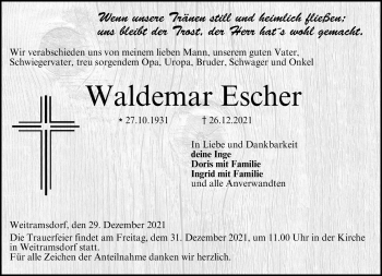 Traueranzeige von Waldemar Escher von Neue Presse Coburg