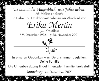 Traueranzeige von Erika Mertin von Südthüringer Presse