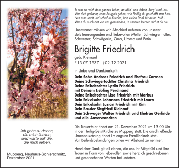 Traueranzeige von Brigitte Friedrich von Südthüringer Presse