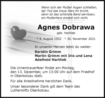 Traueranzeige von Agnes Dobrawa von Frankenpost