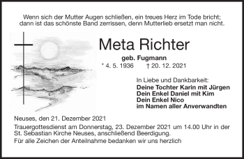 Traueranzeige von Meta Richter von Neue Presse Coburg