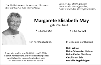 Traueranzeige von Margarete Elisabeth May von Frankenpost