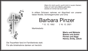 Traueranzeige von Barbara Pinzer von Frankenpost