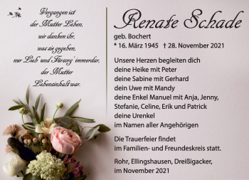 Traueranzeige von Renate Schade von Südthüringer Presse
