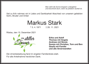 Traueranzeige von Markus Stark von Frankenpost