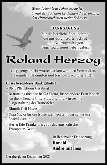 Traueranzeige von Roland Herzog von Südthüringer Presse
