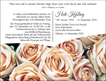 Traueranzeige von Hedi Kießling von Frankenpost