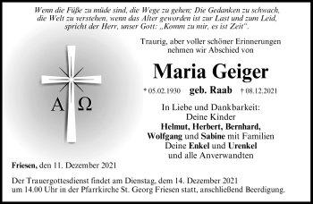 Traueranzeige von Maria Geiger von Neue Presse Coburg