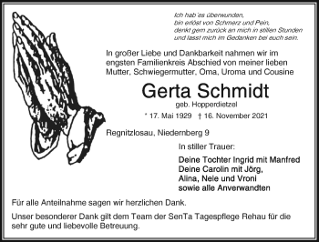 Traueranzeige von Gerta Schmidt von Frankenpost