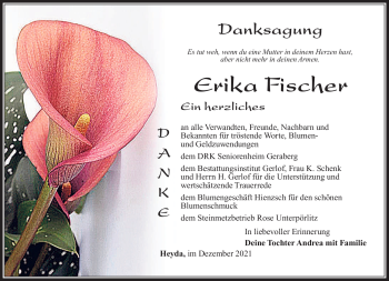 Traueranzeige von Erika Fischer von Südthüringer Presse