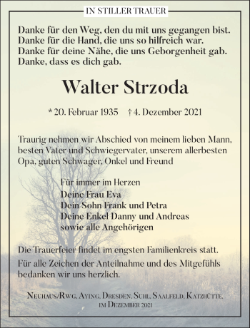 Traueranzeige von Walter Strzoda von Südthüringer Presse