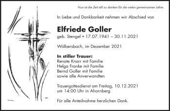 Traueranzeige von Elfriede Goller von Frankenpost