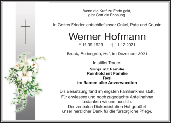 Traueranzeige von Werner Hofmann von Frankenpost