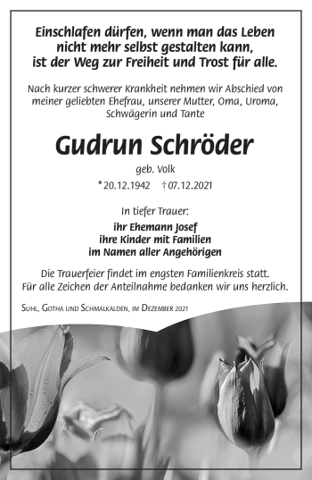 Traueranzeige von Gudrun Schröder von Südthüringer Presse