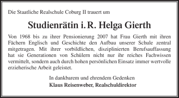 Traueranzeige von Helga Gierth von Neue Presse Coburg