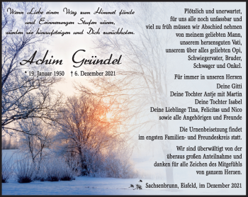 Traueranzeige von Achim Gründel von Südthüringer Presse