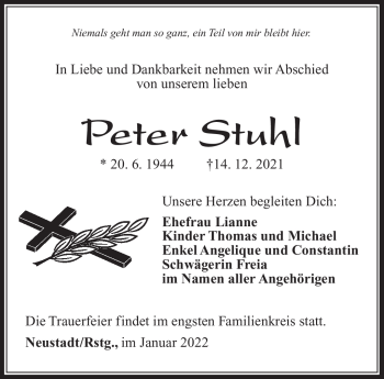 Traueranzeige von Peter Stuhl von Südthüringer Presse