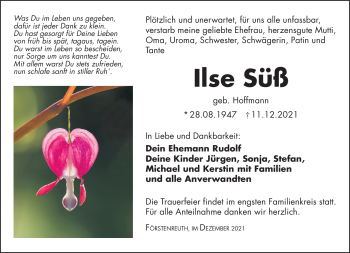 Traueranzeige von Ilse Süß von Frankenpost