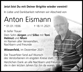 Traueranzeige von Anton Eismann von Neue Presse Coburg
