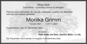 Traueranzeige von Monika Grimm von Frankenpost