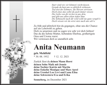 Traueranzeige von Anita Neumann von Südthüringer Presse