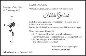 Traueranzeige von Hilda Gerlach von Südthüringer Presse