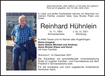 Traueranzeige von Reinhard Hühnlein von Neue Presse Coburg