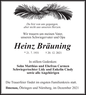 Traueranzeige von Heinz Bräuning von Südthüringer Presse
