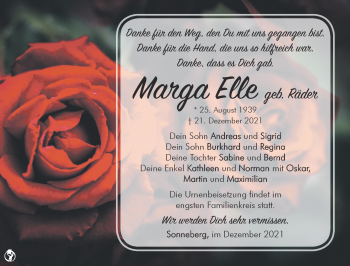 Traueranzeige von Marga Elle von Südthüringer Presse
