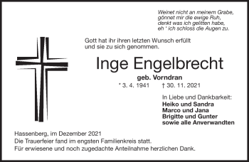 Traueranzeige von Inge Engelbrecht von Neue Presse Coburg