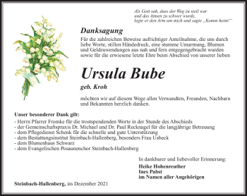 Traueranzeige von Ursula Bube von Südthüringer Presse