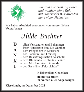 Traueranzeige von Hilde Büchner von Südthüringer Presse