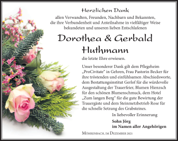 Traueranzeige von Dorothea und Gerbald Huthmann von Südthüringer Presse