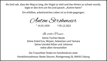 Traueranzeige von Anton Strohmeier von Neue Presse Coburg
