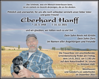 Traueranzeige von Eberhard Hanff von Südthüringer Presse