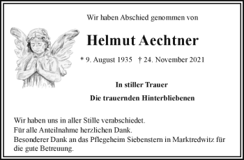 Traueranzeige von Helmut Aechtner von Frankenpost