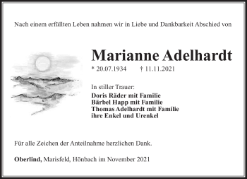 Traueranzeige von Marianne Adelhardt von Südthüringer Presse