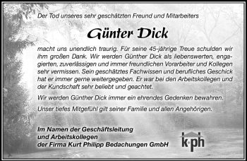 Traueranzeige von Günther Dick von Frankenpost