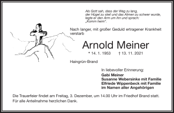 Traueranzeige von Arnold Meiner von Frankenpost