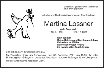 Traueranzeige von Martina Lossner von Neue Presse Coburg
