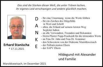 Traueranzeige von Erhard Stanischa von Neue Presse Coburg