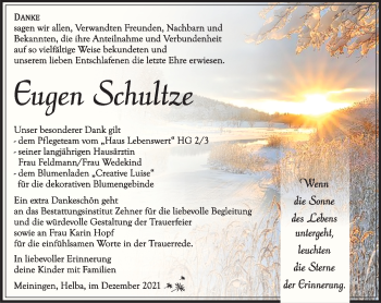 Traueranzeige von Eugen Schultze von Südthüringer Presse