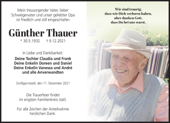 Traueranzeige von Günther Thauer von Neue Presse Coburg