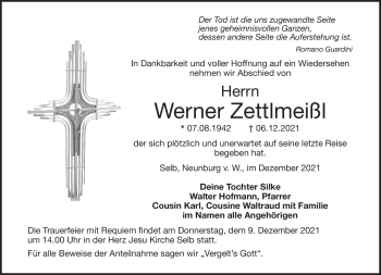 Traueranzeige von Werner Zettlmeißl von Frankenpost